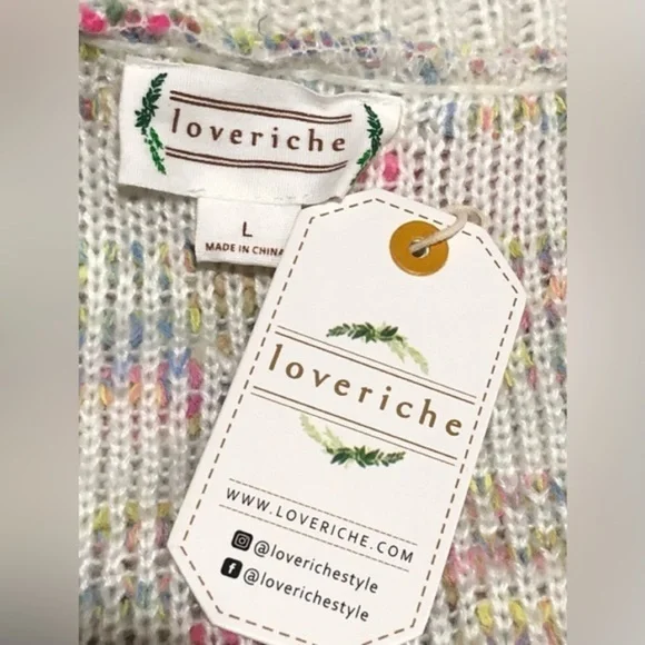 Love Riche Cardigan Colorful Fringe Shaggy Open Front Knit Sweater